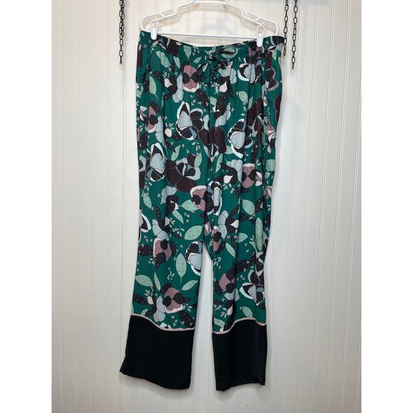 NWT Eloquii Teal Green Floral High Waisted Pull on Flowy Boho Pants Plus Size 16 - Picture 1 of 7